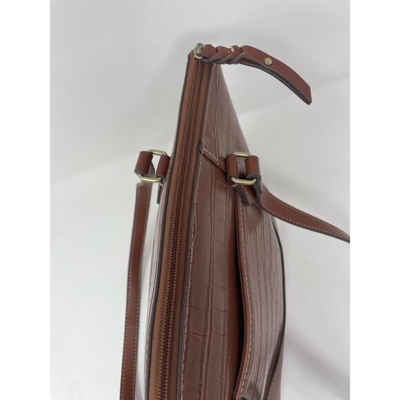 St. John's Bay Westbrooke Brown Top Zip Faux Leather‎ Satchel Tote Bag - Picture 4 of 8